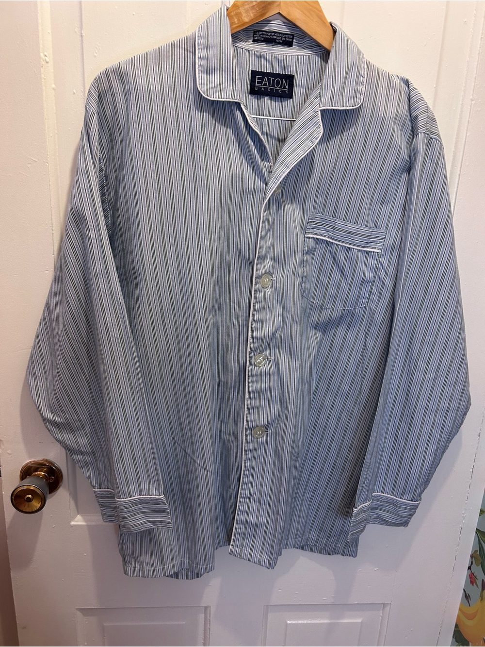 Vintage EATON Blue Striped Pajama Set – Classic Button-Up Top & Pants Lounge Set